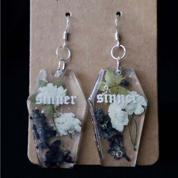 Handmade Floral Coffin Earrings - Picture 1 of 3
